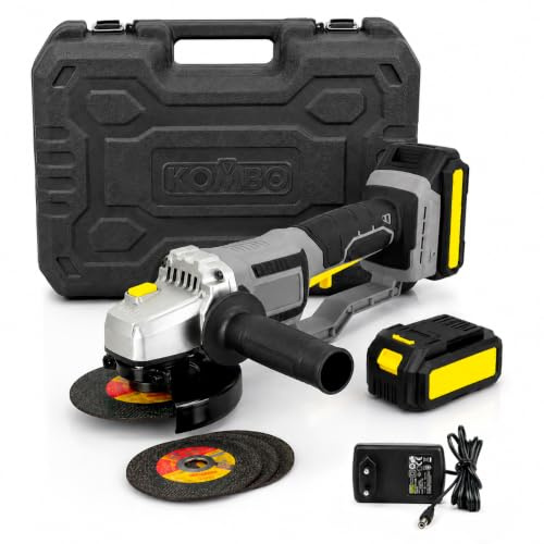 KOMBO PRO - Smerigliatrice Angolare BRUSHLESS 125 mm – 20V, 7000 Giri/Min, Motore Senza Spazzole, Batteria 4.0Ah, 3 Dischi Inclusi, Valigetta Rigida e Accessori Professionali