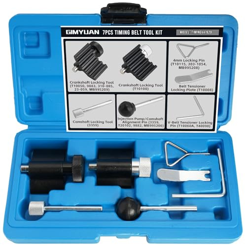 GIMYUAN Timing-Werkzeugsatz kompatibel mit VW Audi SEAT Skoda 1.2 1.4 1.9 2.0 TDI PD T10100 T10050 T10115 T10060A 3359, Diesel-Motor Timing-Kurbelarretierungswerkzeug, 7-teilig (Blau)