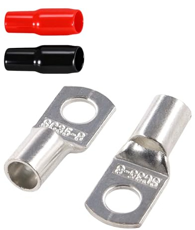 JOYELEC 10Set SC35-8 Tinned Copper 35mm² Cable Lugs M8 Battery SC Bolt Hole Ring Crimp Terminals Connectors for Electric, Auto, Boat, Car,Battery Cable Ends Lugs, with Insulating Covers