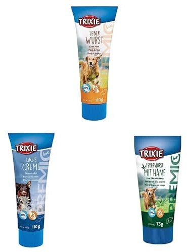 Bundle aus TRIXIE Hundeleckerli Premio Hunde-Leberwurst und Lachscreme je 110g - Premium Leckerlis für Hunde glutenfrei - ohne Getreide & Zucker, schmackhafte Belohnung für Training & Zuhause