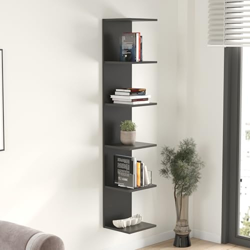 [en.casa] Wandregal Surahammar Regal 180 x 35 x 32 cm Bücherregal mit 6 Ablageflächen Wandmontage Hängeregal Schweberegal Schwarz