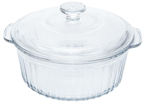 Glas Auflaufform mit Deckel Rund Glasauflaufform Set Ofenfeste Auflaufform mit Griffen für Backofen Küche Party Kochen Spülmaschinengeeignet (2.5L)
