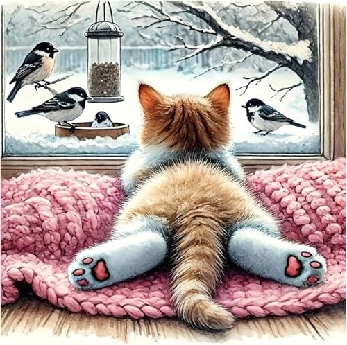Lonmo Art Diamond Painting Erwachsene 35X35CM | Diamond Painting Katze Kits,5D Diamant Malerei für Geschenk Home Wall Decor