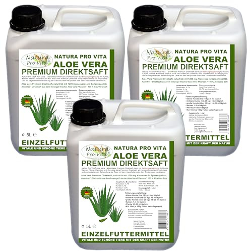 Aloe Vera Pferd Premium Direktsaft aloinfrei zuckerfrei vegan Aloevera Saft aus dem Innengel der Aloe Vera 15L (3x5L)