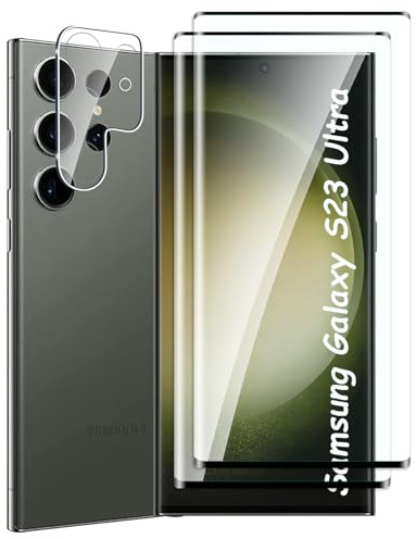 Fyqzio [2+1 Piezas Cristal templado compatible con Samsung Galaxy S23 Ultra y protector de pantalla de cámara,sin burbujas,dureza 9H,antiarañazos,3D Cobertura Completa,HD protector de pantalla