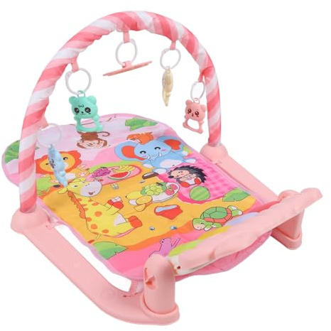 OVAQUIXI Baby Kick Piano Gym Interaktive Musikmatte für Kleinkinder, Multifunktionale Fitness-Spaß-Aktivitätsunterlage für, Rutschfeste Spielmatte für Babys (PINK)