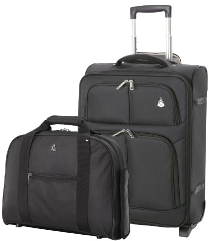 Aerolite 55x40x20 + 40x30x20 Ryanair Cabin Luggage Set, 2 Piece | Expandable 55x40x20cm Suitcase + 40x30x20cm Holdall , Ryanair Priority Max Cabin Set , Carry On Hand Luggage (Black)