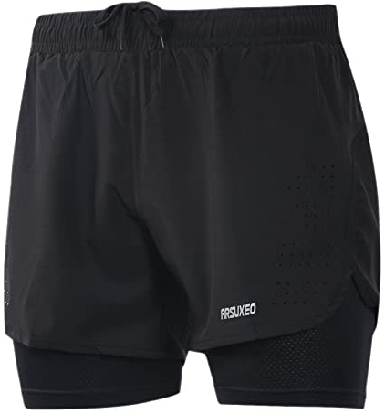 ARSUXEO Laufhose Herren Am Laufen Kurze Hose Gym Shorts mit Kompressionshose 2 in 1 Laufshorts für Fußball, Basketball oder das tägliche Leben B179 schwarz M