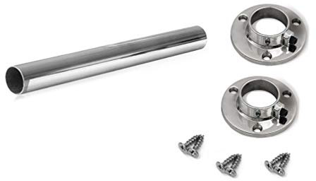 Chrome Plated Metal Round Tube - 25mm Diameter, Choice of Length Free Pair of Rail End Supports & Free Screws (900mm)