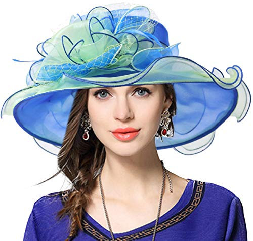 VECRY Damen Kirche Derby Kleid Fascinator Braut Mütze Britischer Tee Party Hochzeit Sonnenhüte (42b-Blau)