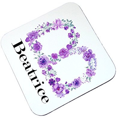 Personalised LILAC Floral Drinks Wooden Glossy Hard Coaster, Table Mat, Drinks Mat, Table Saver gift