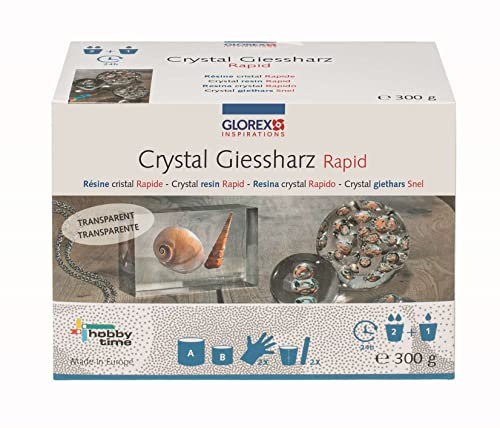 GLOREX 6 2101 501 - Crystal-Gießharz, ca. 300 g, passender Härter enthalten, 24-36 Stunden Aushärtezeit, transparent, mischbar, ideal zur Schmuckherstellung, für kreative Bastelarbeiten