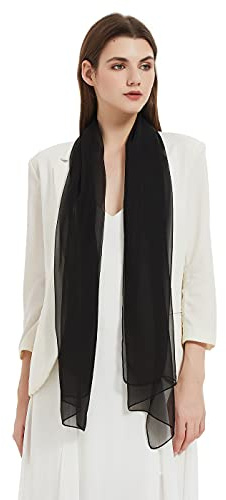 PANTONIGHT Long Chiffon Sheer Scarf For womens (065 plain black)