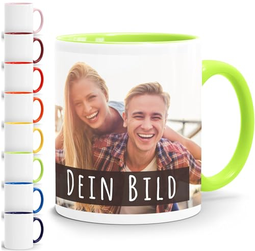 SpecialMe® personalisierte Fototasse mit eigenem Foto persönliches Geschenk Kaffeetasse mit Bild selbst gestalten inner-hellgrün Keramik-Tasse