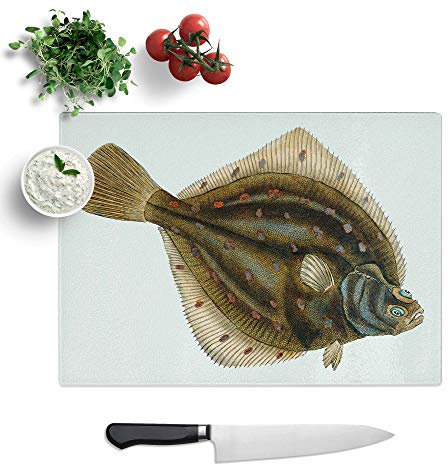 Glass Chopping Board - Plaice Fish by Edward Donovan - Textured Worktop Saver Cutting Board - Heat Resistant, Shatterproof and Hygenic - 28.5 x 20 cm