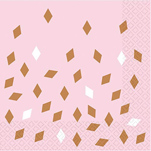 Amscan 9906358 - Servietten Roségold, Set mit 16 Stück, Größe 33 x 33 cm, aus Papier, für Taufe, Geburtstag, Gartenparty, Tischdeko, Festtafel, Einweggeschirr