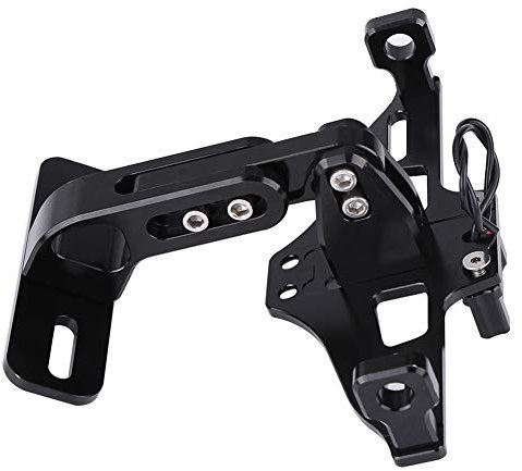 Motorcycle License Plate Mount Holder Bracket Adjustable Fold License Plate Tail Light Holder with LED Light (Alu um Alloy) (Black) + number plate holder motorcycle