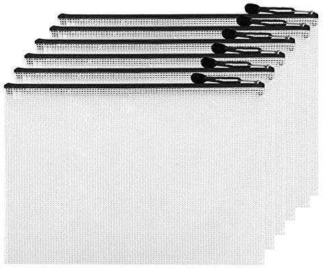Mesh Zipper Pouches - Zipper File Bags/Waterproof Document Bags/Plastic Wallets/File Folders for School Driving Test/Office Receipts/Household Bills/Travel Storage (Black, A5(6PCS))