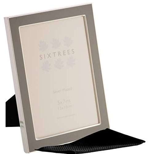 Kew Sixtrees 2-696-57 Silver Plated and Grey Enamel 7x5 inch Photoframe complete with Microfibre Polishing Cloth