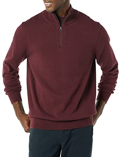 Amazon Essentials Maglione con Cerniera sul Collo in Cotone 100% Uomo, Bordeaux, S