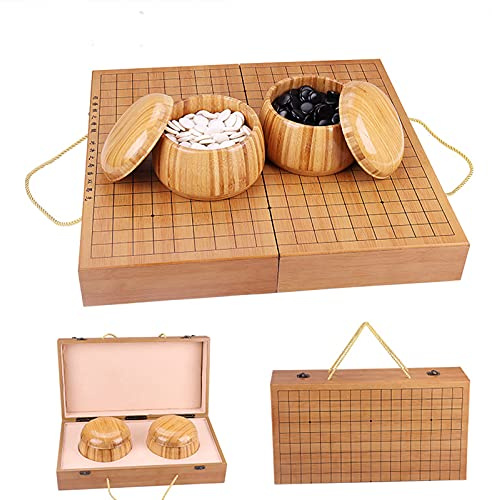 19x19 / Go Game SetHigh Grade Gift Box Board with Single Convex Melamine Stones and Bamboo Bowls Set