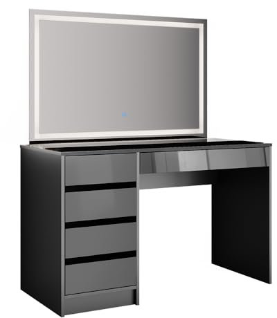 Vicco Schminktisch Sherry, Kosmetiktisch mit Spiegel, Anthrazit Hochglanz, 120 cm mit LED-Spiegel