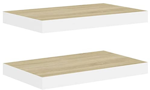 vidaXL 2X Schweberegal Wandregal Schwebend Bücherregal Wandboard Hängeregal Dekoregal Freischwebend Regal Wandablage Eiche Weiß 50x23x3,8cm MDF