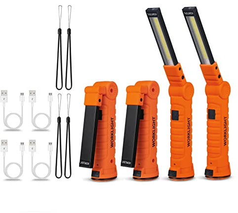 LED Battery Powered Torches,Vagocom USB Rechargeable Torch Super Bright Flashlight COB Work Light Portable Inspection Lamps with Magnetic Base for Tools,Mens Gifts,Workshop (4 Pack)