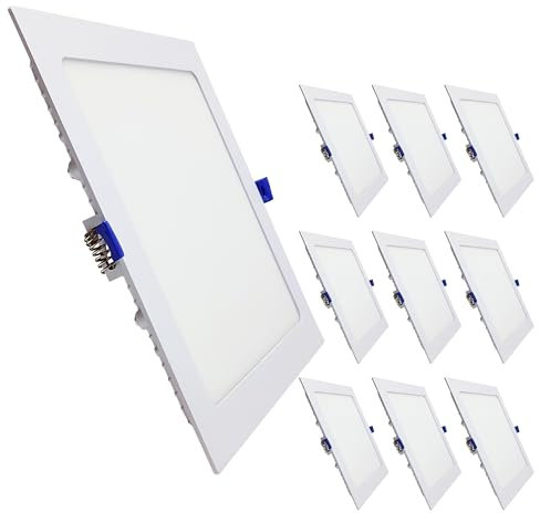 LED ATOMANT Packung mit 10 LED Einbaustrahler Downlight Quadratisch 225mm 20W, CCT (Farbwahlschalter Warmweiß, Neutralweiß oder Kaltweiß), Durchmesser 205mm, 1800 Lumen, Inklusive Treiber