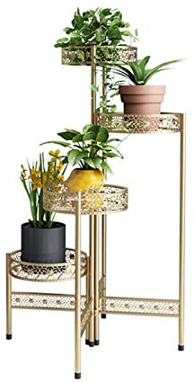 YWQJL Blumentreppe Metall Modern,4 Stufen Moderner Robuster Rutschfester Faltbarer Pflanzentreppe Indoor für Schlafzimmer, Flur, Balkon Blumenständer Metall,Gold