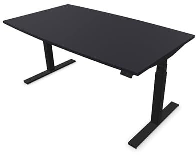 eModel 2.0 Konferenztisch Schreibtisch Bootsform, elektrisch höhenverstellbar Schwarz, Größe Tischplatte:180 x 80 cm, Gestellfarbe:Schwarz, Farbe Tischkante:gleich Tischplatte