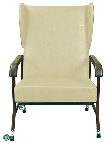 High Back Bariatric Lounge Chair - Height Adjusable - Transfer Wheels - Cream Vinyl - Ergonomic Padded Arms - 254kg (40 Stone) Weight Limit