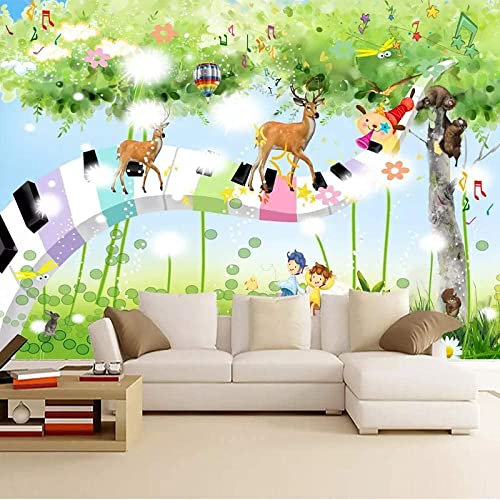 Photo Wallpaper - Wall Art Wallpaper - Cartoon Animals Music Notes -Removable Self-Adhesive Mural Art Decals 3D Wall Stickers -3D Wall Mural Poster Picture Wall Background 300 x 210 cm (WxH)