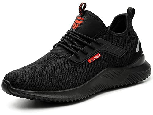 Calish Sicherheitsschuhe Herren Damen Arbeitsschuhe Leicht Stahlkappenschuhe Sportlich rutschfeste Atmungsaktiv Schutzschuhe Stahlkappe Sneaker Schwarz, 41 EU