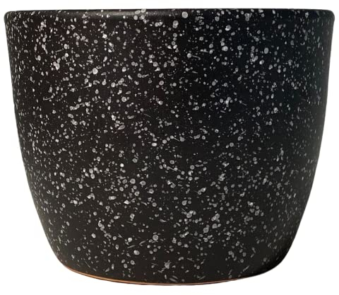Meliflor Maceta Cerámica Redonda 18x13cm Negro Estrellado Duraderas y Resistentes - Decoración - Hogar y Jardín - Artesanalmente Fabricado en España