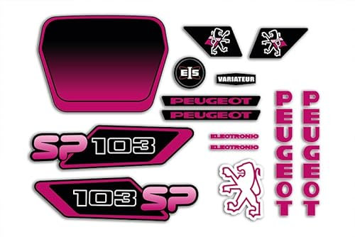 Kit Autcollants 103 SP (Phase 3) pour décorer Votre mobylette Peugeot comme à l'époque (Noir Rose)