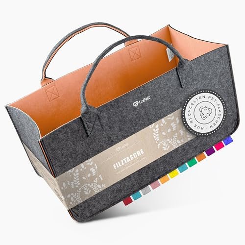 LoFelt® Filztasche, Holzkorb, Brennholzkorb, Kaminholz, aus 100% recyceltem Plastik/Filztasche groß geeignet als Filz Einkaufstasche, Kaminholztasche, Filzkorb, Braun
