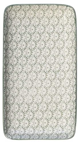 Chic Antique Servierteller mit Muster Arés Porzellan - Rechteckige Teller für Sushi, Dessert, Snack, Vorspeise - Mikrowellen und Spülmaschinenfest - 20,5 x 11 cm Verte