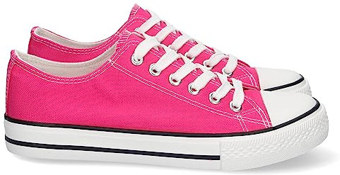 74820 Zapatilla Plana de Mujer, Comoda, con Material de Lona, Estilo Bamba Casual, y Cierre de Cordones Fucsia Talla 36