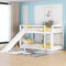 SOFTWEARY Lit superposé avec 2 places, sommier à lattes et échelle, lit en bois de pin, lit bébé avec protection anti-chute, lit mezzanine (blanc, avec toboggan)