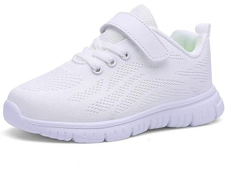 Qciplr Turnschuhe Jungen Mädchen Sportschuhe Laufschuhe Mesh Atmungsaktiv Hallenschuhe Tennisschuhe Leicht Outdoor Fitness Sneaker Weiß 35EU