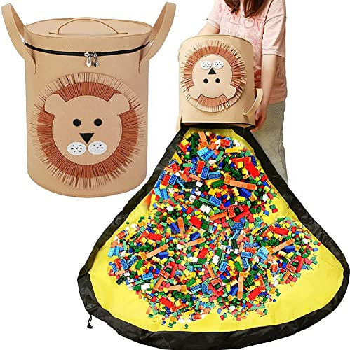 Kinder Aufräumsack Spielzeugaufbewahrung für Draußen Kinder Aufräumsack Spieldecke Aufräumsack Spielzeugaufbewahrung Korb mit Deckel Spielzeug Speicher Tasche Aufbewahrung Beutel (Braun)