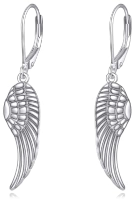Engelsflügel Ohrringe für Damen 925 Sterling Silber Flügel Tropfen Hängend Ohrhänger Schutzengel Schmuck Geschenk für Mädchen (silbern)