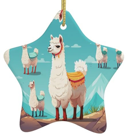 Weihnachtsbaumschmuck, Alpaka, Lama, Weihnachtsbaum, Keramik, hängend, zweiseitig bedruckt, Weihnachtsbaumschmuck für Weihnachten, Familie, Party, Urlaub, dekorativ