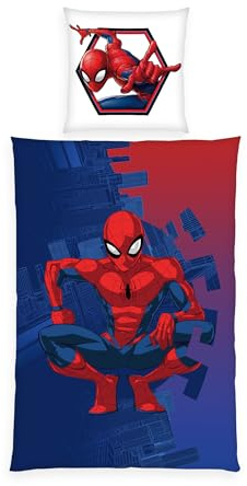 Herding Bettwäsche Spiderman, Kopfkissenbezug 80 x 80 cm mit Wende-Motiv, Bettbezug 135 x 200 cm, Mit Knopfleiste, 100% Baumwolle