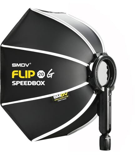 FLIP 20G SMDV Softbox, 20G, Haupteinheit, nur 19,7 Zoll (50 cm), faltbar, sofortige Konfiguration, nicht-fluoreszierender Stoff, Standmontage, Tasche im Lieferumfang enthalten