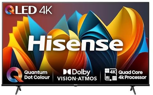 Hisense 75 Inch 4K QLED Smart TV 75E7NQTUK - Quantum Dot Colour, 4K AI Processor, Dolby Vision Atmos, Smooth Motion, Sports Mode, Vidaa OS with Freely, Youtube, Netflix and Disney+ (2024 Model)