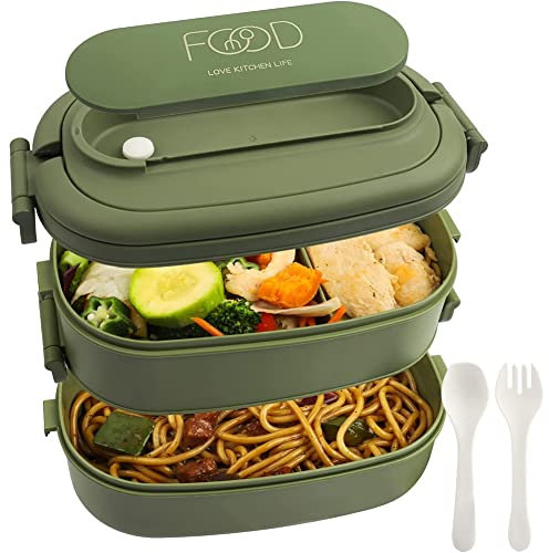 sunmin Boîte à déjeuner anti-fuite, Gamelle Repas Travail, Panier Repas pour enfants et adultes, ensemble de couverts pour enfants, hommes, femmes, adultes, écoles, vert