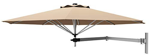 GYMAX Ombrellone da Parete a Braccio, con Testa Inclinabile e Supporto Regolabile, Ombrellone da Esterno con 8 Costole Robuste, per Balcone, Giardino, Cortile (Marrone Chiaro)