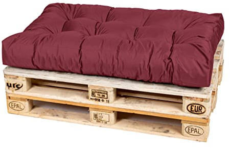 TexDeko® Garden halbes Palettenkissen 60x80x18cm wasserabweisend UV - beständig Premium Sitzkissen gesteppt Palettenauflage für Europaletten Palettenmöbel Palettenpolster (Bordeaux)